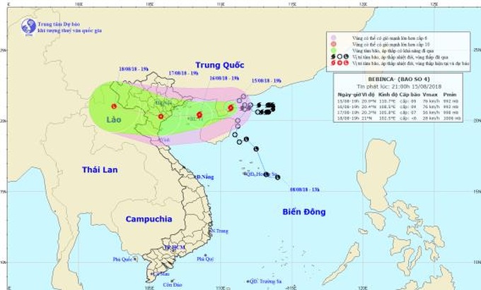 Vị trí và đường đi của cơn bão.