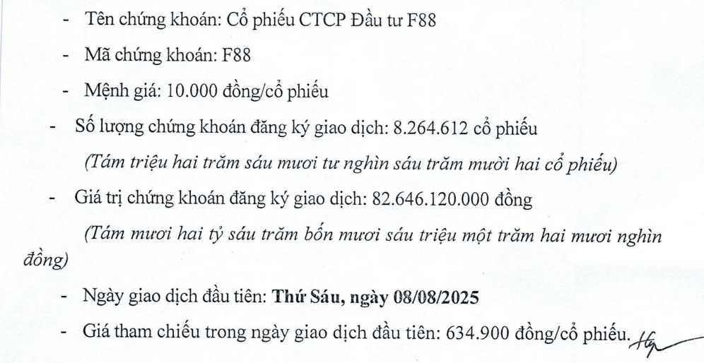 F88 sắp chào sàn UPCoM với giá 634.900 đồng/cổ phiếu - 1