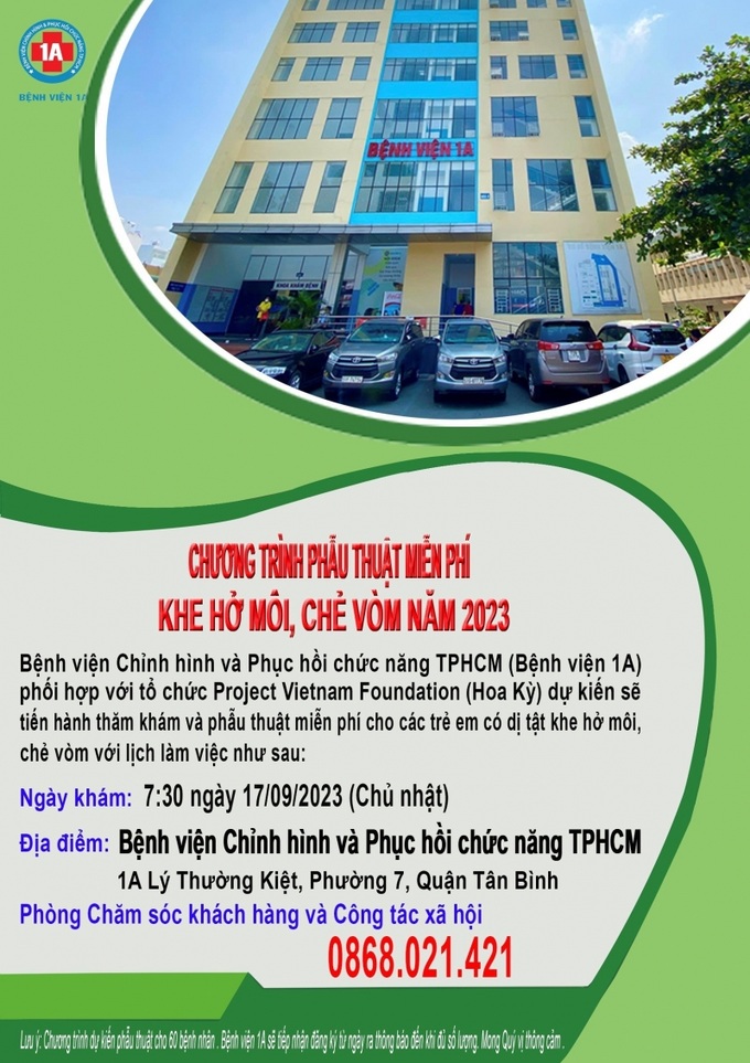 Thông tin chi tiết về chương trình. (Ảnh: Bệnh viện cung cấp).