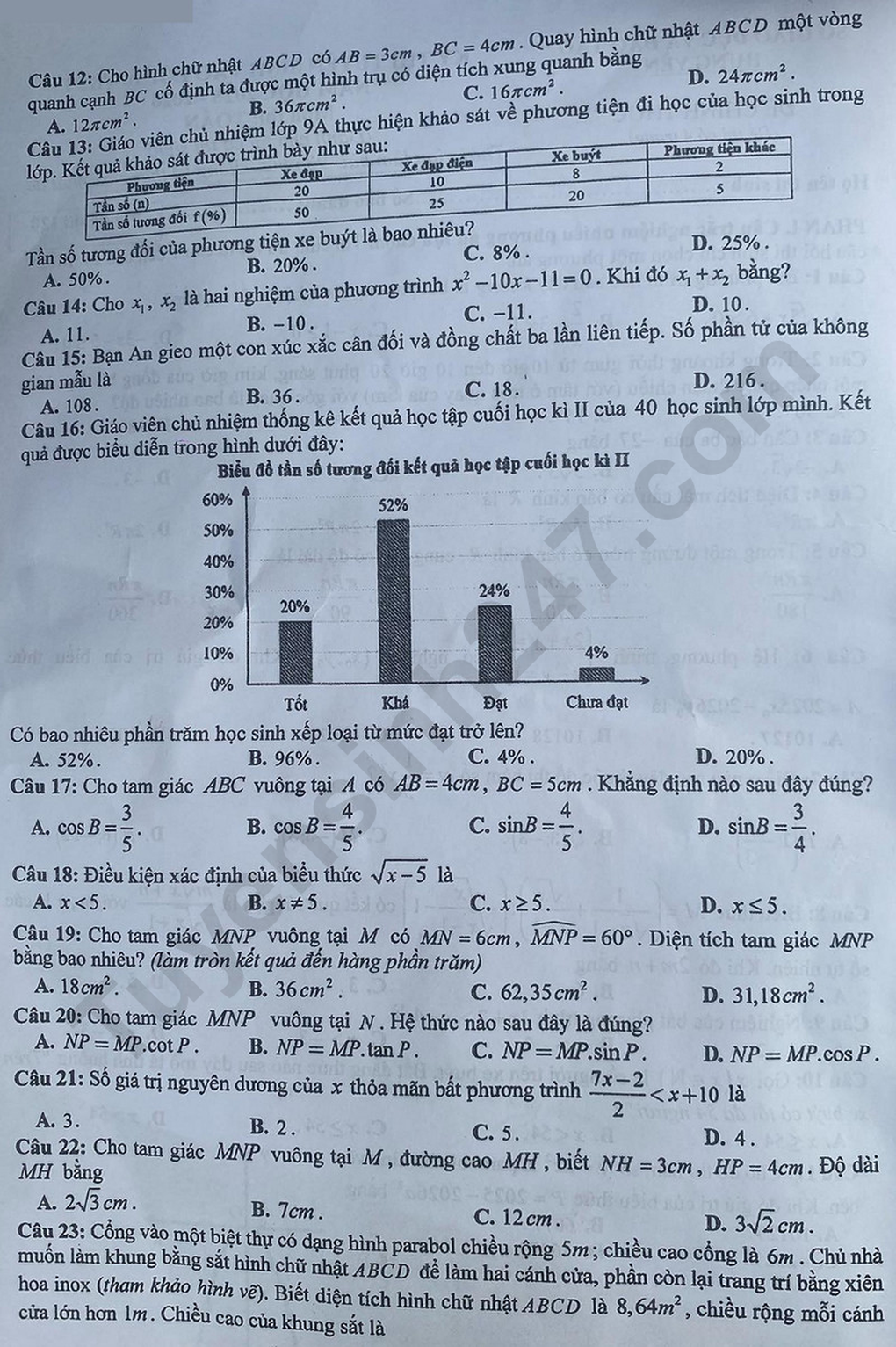 Đề và đáp án môn ngữ văn, toán thi lớp 10 Hưng Yên năm 2025 - 7 Đề và đáp án môn ngữ văn, toán thi lớp 10 Hưng Yên năm 2025 - 7