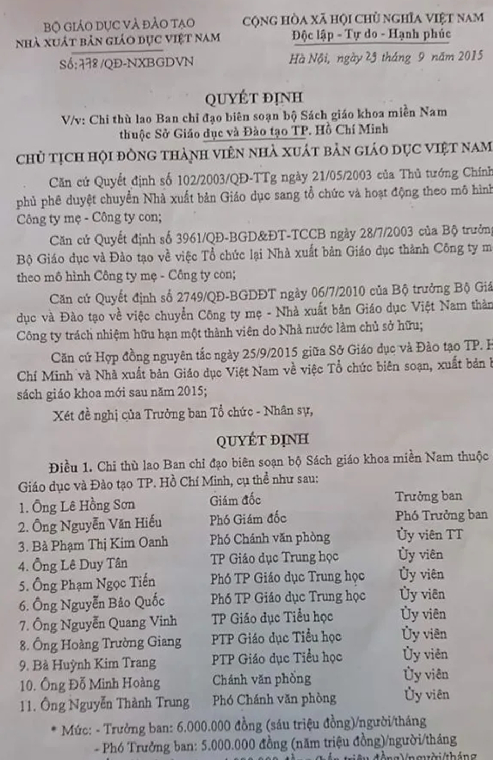 NXB Giáo dục chi thù lao biên soạn SGK cho lãnh đạo Sở GD-ĐT TPHCM - 1 NXB Giáo dục chi thù lao biên soạn SGK cho lãnh đạo Sở GD-ĐT TPHCM - 1