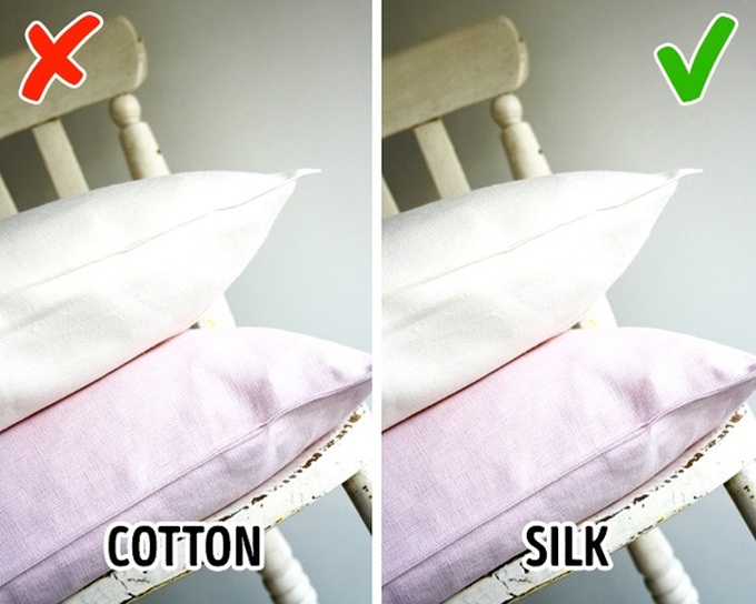 Sử dụng vỏ gối bằng lụa sẽ giúp hạn chế hình thành nếp nhăn trên da khi ngủ.