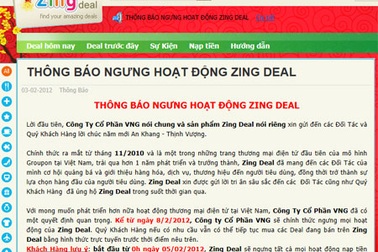 Trang web “mua theo nhóm” Zing Deal ngừng giao dịch