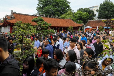 Mưa lạnh người dân vẫn đổ về Văn Miếu xin chữ đầu năm