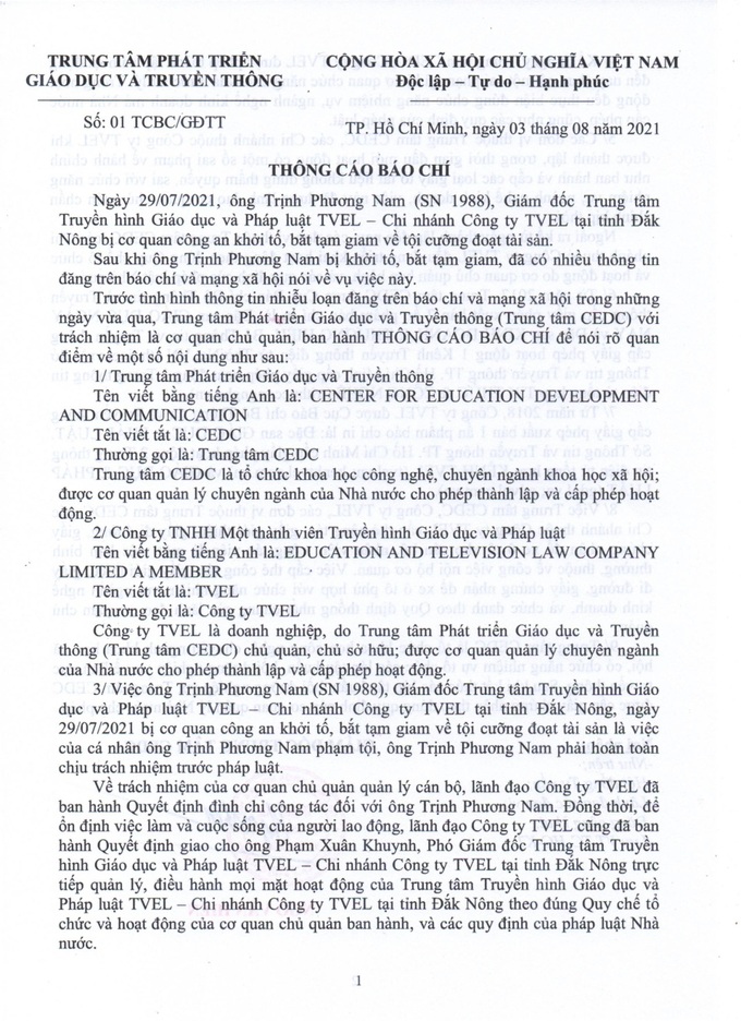 Vụ bắt Giám đốc Trung tâm Truyền hình Giáo dục và Pháp luật TVEL chi nhánh Đắk Nông: Đơn vị chủ quản lên tiếng - Ảnh 1.