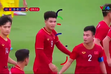 Đức Chinh đánh đầu mở tỷ số 1-0 cho U22 Việt Nam
