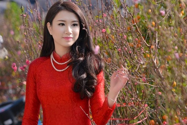 Á khôi Sinh viên duyên dáng dạo phố ngắm hoa đào