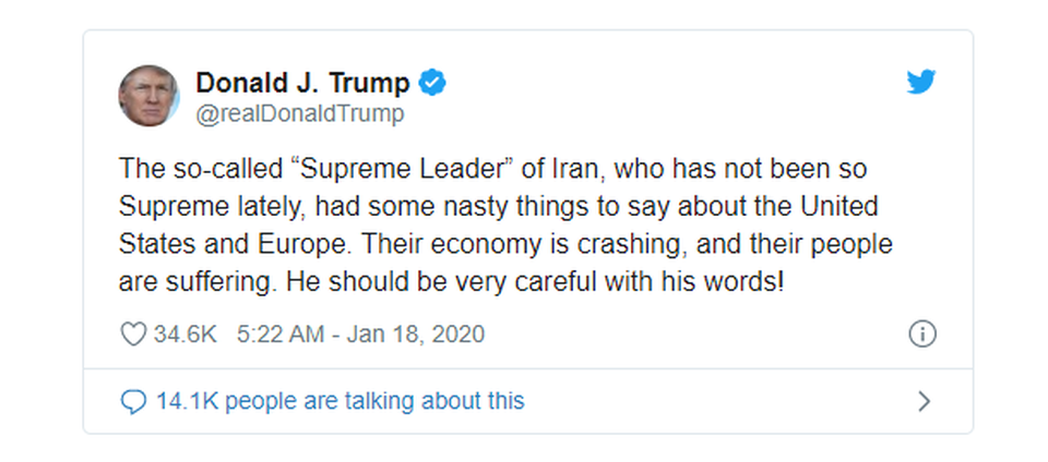 Ông Trump cảnh báo lãnh đạo tối cao Iran cẩn trọng phát ngôn - 2 Ông Trump cảnh báo lãnh đạo tối cao Iran cẩn trọng phát ngôn - 2