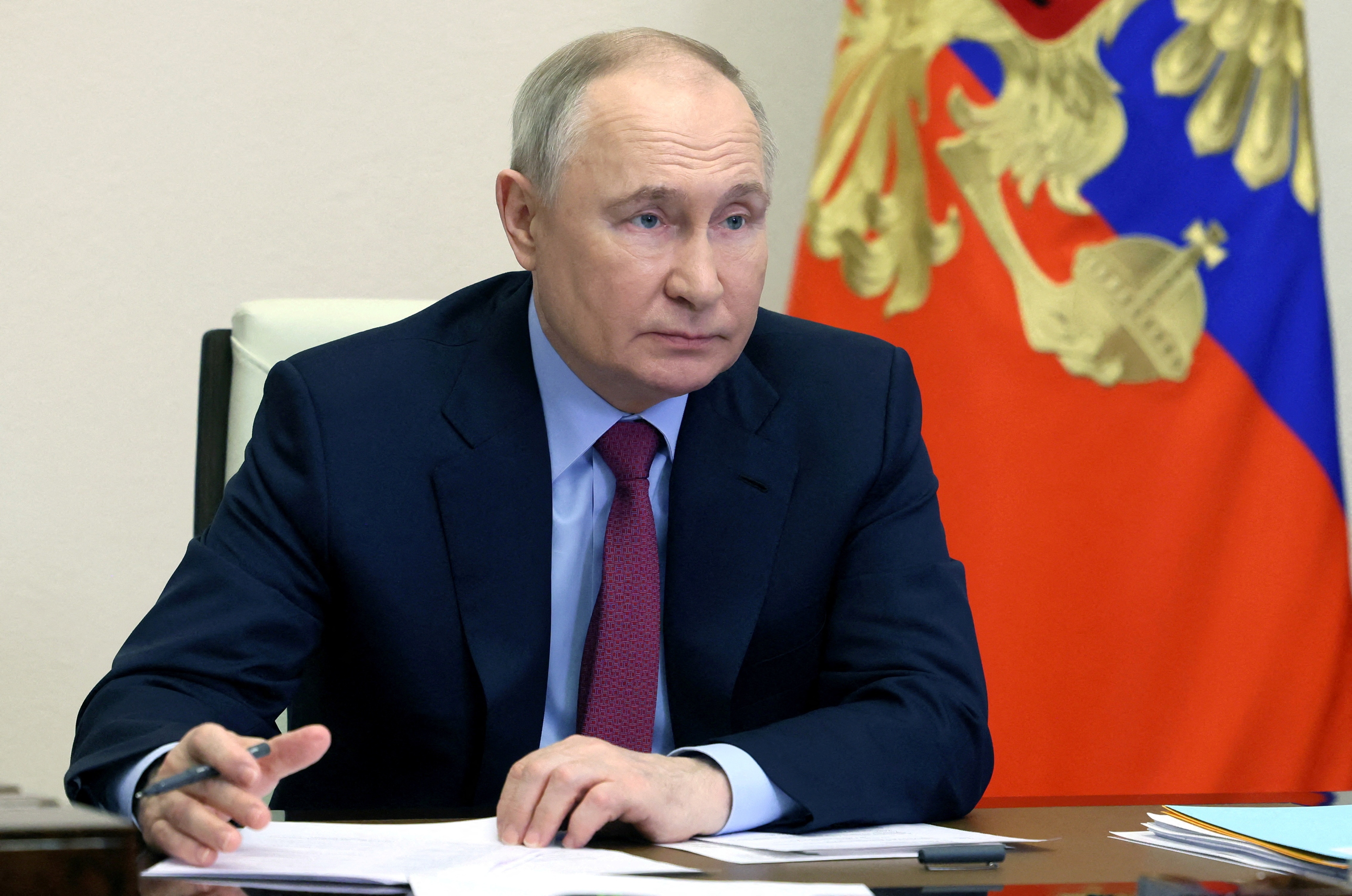 Tổng thống Nga Vladimir Putin trong cuộc họp ngày 14/3 (Ảnh: Reuters).