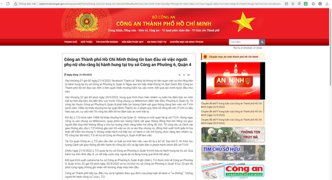 Công an TP.HCM thông tin trên web.