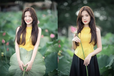 Thiếu nữ Hà thành dịu dàng khoe sắc bên hoa sen