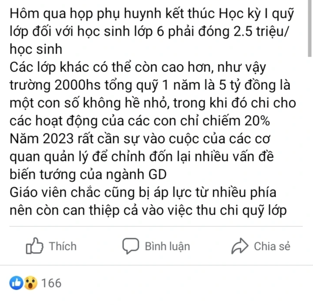 Phụ huynh đóng tiền triệu mà quỹ lớp vẫn âm, không công khai chi tiêu - 1 Phụ huynh đóng tiền triệu mà quỹ lớp vẫn âm, không công khai chi tiêu - 1