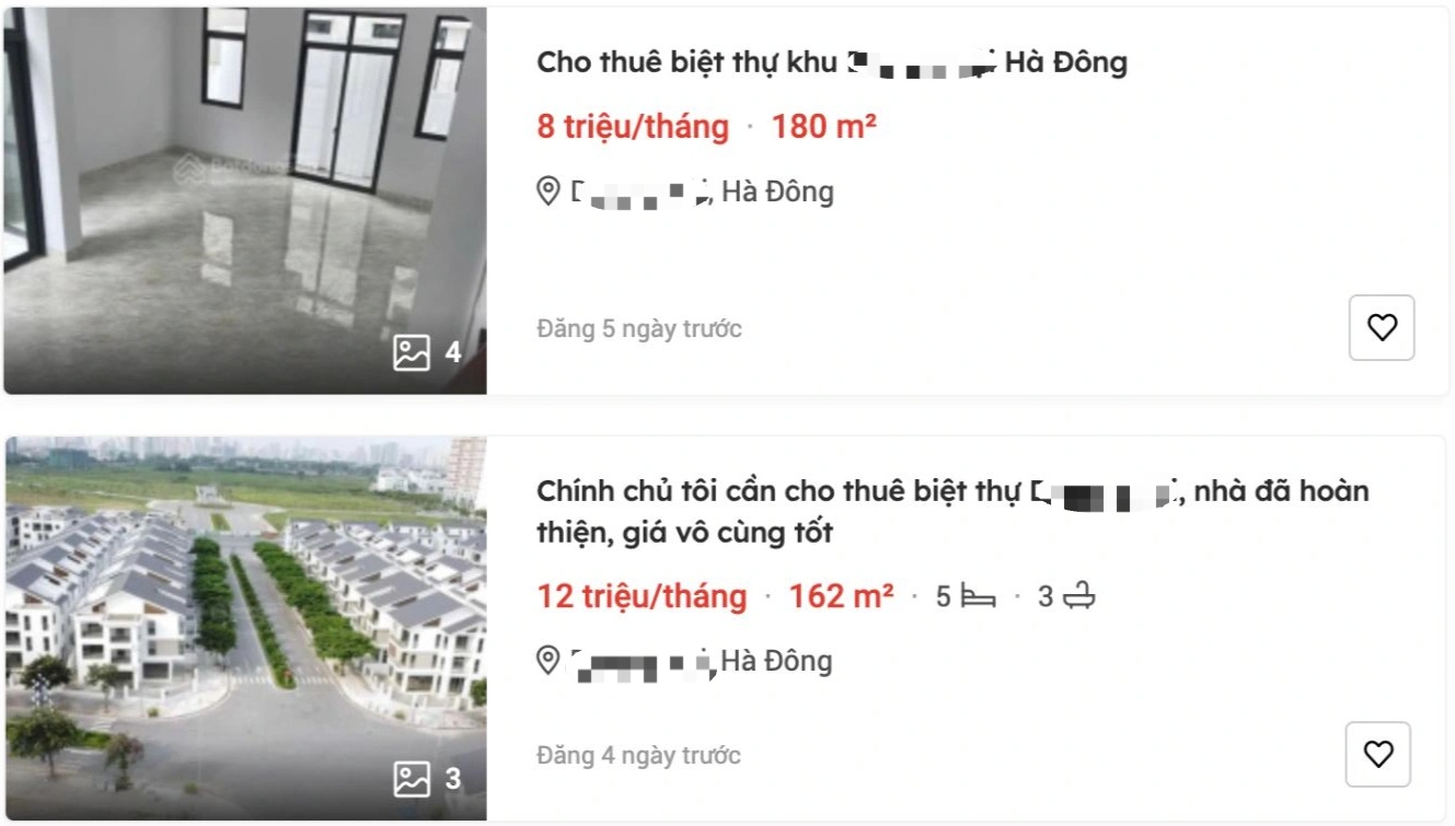 Gråt över villor och radhus värda tiotals miljarder dong med hyrespriser på över 10 miljoner/månad - 2 Khóc ròng với biệt thự, liền kề chục tỷ đồng giá thuê hơn 10 triệu/tháng - 2