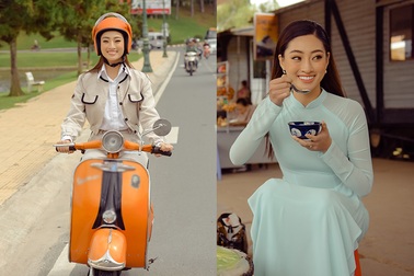 Lương Thùy Linh đi xe máy, ngồi lề đường thưởng thức tàu phớ khi tham quan Đà Lạt