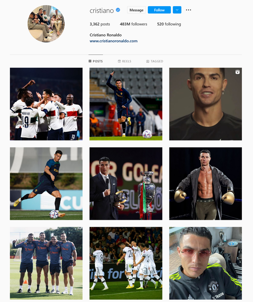 As the owner of the Instagram account with the largest number of followers today, Ronaldo has earned a significant amount of money from this social network (Screenshot).