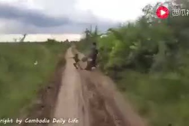 Rùng mình xem hai em bé bắt trăn “khủng” như những món đồ chơi