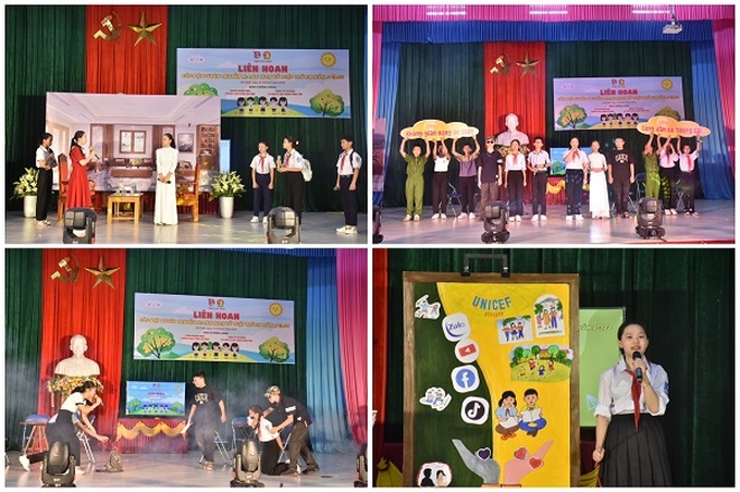 Các đội viên, thiếu nhi được thể hiện tài năng, kiến thức của mình tại Liên hoan các đội tuyên truyền măng non về Luật Trẻ em tỉnh Hà Tĩnh. Ảnh doanthanhnien.vn