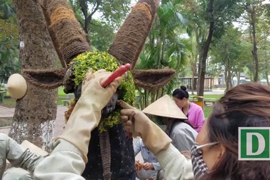 Người Hà Nội thích thú với 12 con giáp khổng lồ làm từ cây cảnh