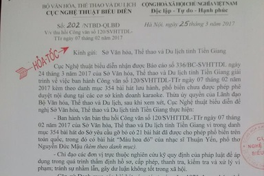 Sở Văn hoá Tiền Giang phải thu hồi lệnh cấm hát “Màu hoa đỏ” trước 27/3