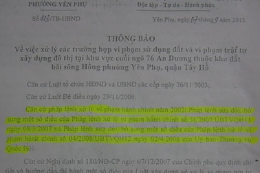 Phường Yên Phụ dùng văn bản hết hiệu lực để san phẳng hoa màu