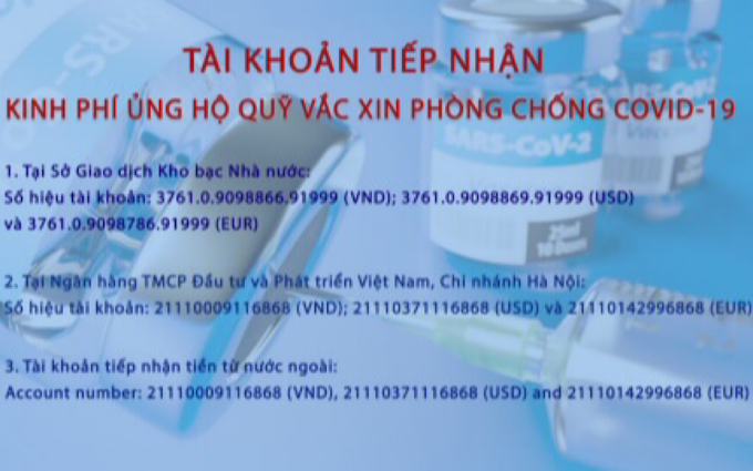 Công bố tài khoản tiếp nhận tiền ủng hộ Quỹ vaccine phòng Covid-19