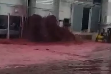 Bể chứa nổ tung, 50.000 lít rượu nhuộm đỏ đường phố Tây Ban Nha