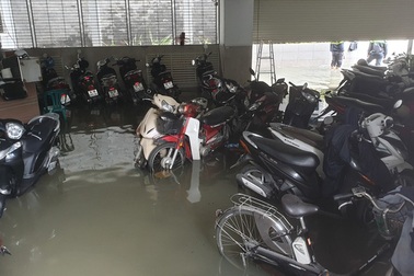 Hàng trăm ô tô, xe máy chìm trong hầm nước chung cư