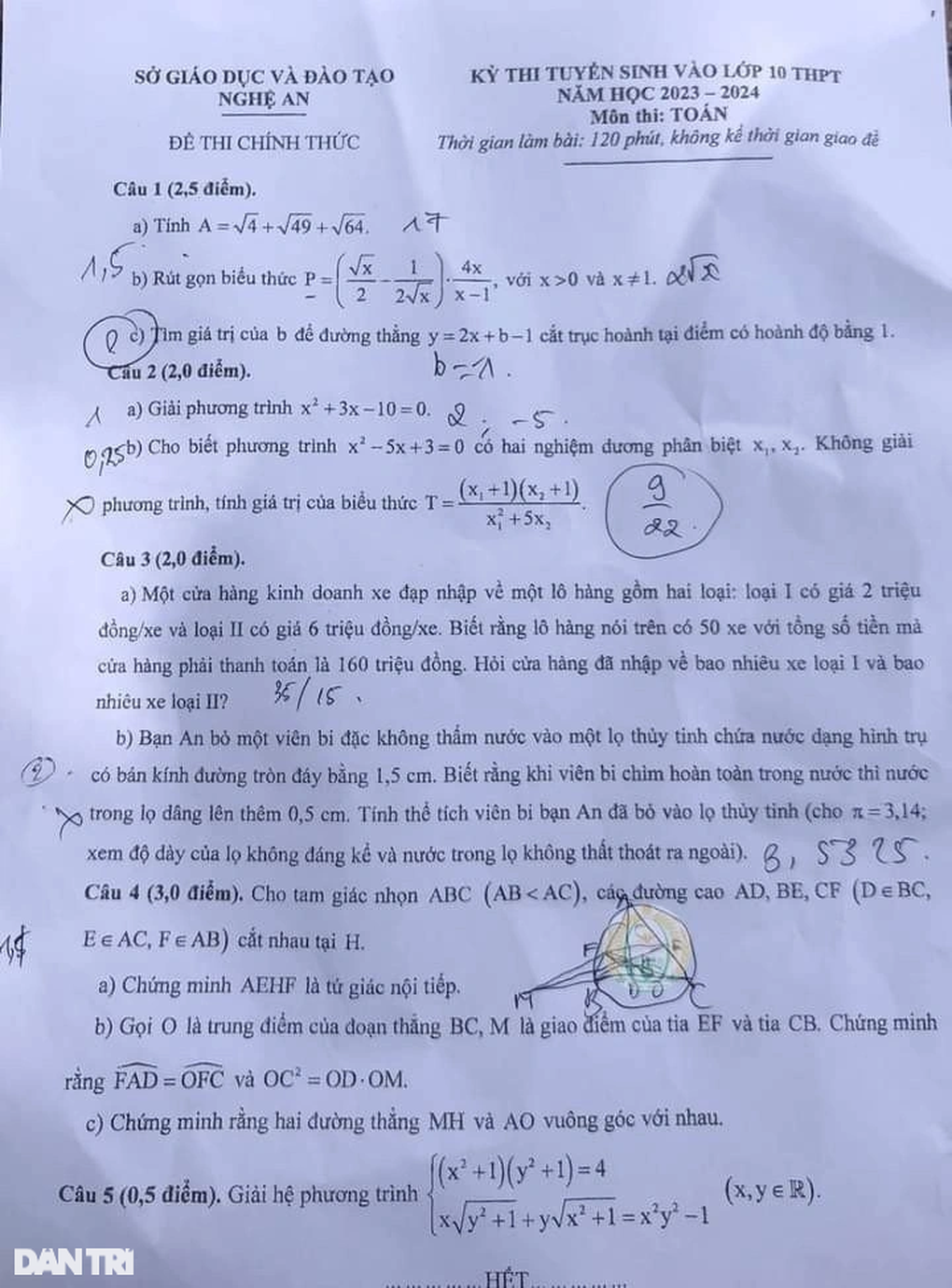 Nghệ An: Đề toán dễ thở, thí sinh kết thúc kỳ thi vào lớp 10 - 1 Nghệ An: Đề toán dễ thở, thí sinh kết thúc kỳ thi vào lớp 10 - 1