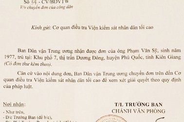 Vụ cố ý gây thương tích tại Kiên Giang: Ban Dân vận Trung ương chuyển VKSND Tối cao giải quyết