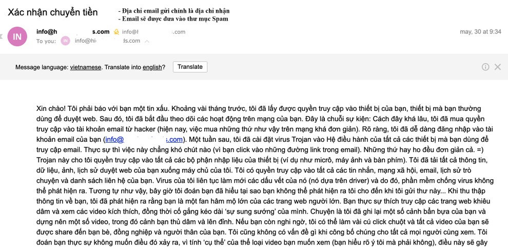 Cảnh báo thủ đoạn gửi email tống tiền tại Việt Nam - 2 Cảnh báo thủ đoạn gửi email tống tiền tại Việt Nam - 2
