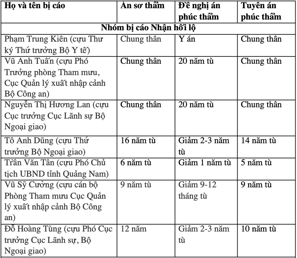 Mức án của 23 bị cáo trong phiên phúc thẩm đại án chuyến bay giải cứu - 2