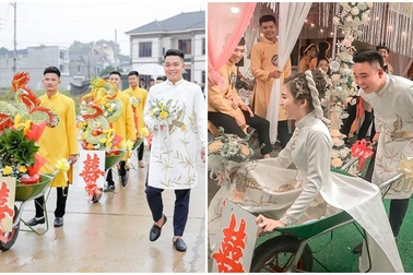 Đám hỏi ở Thái Nguyên gây chú ý vì dàn "siêu xe cút kít" chở tráp lễ