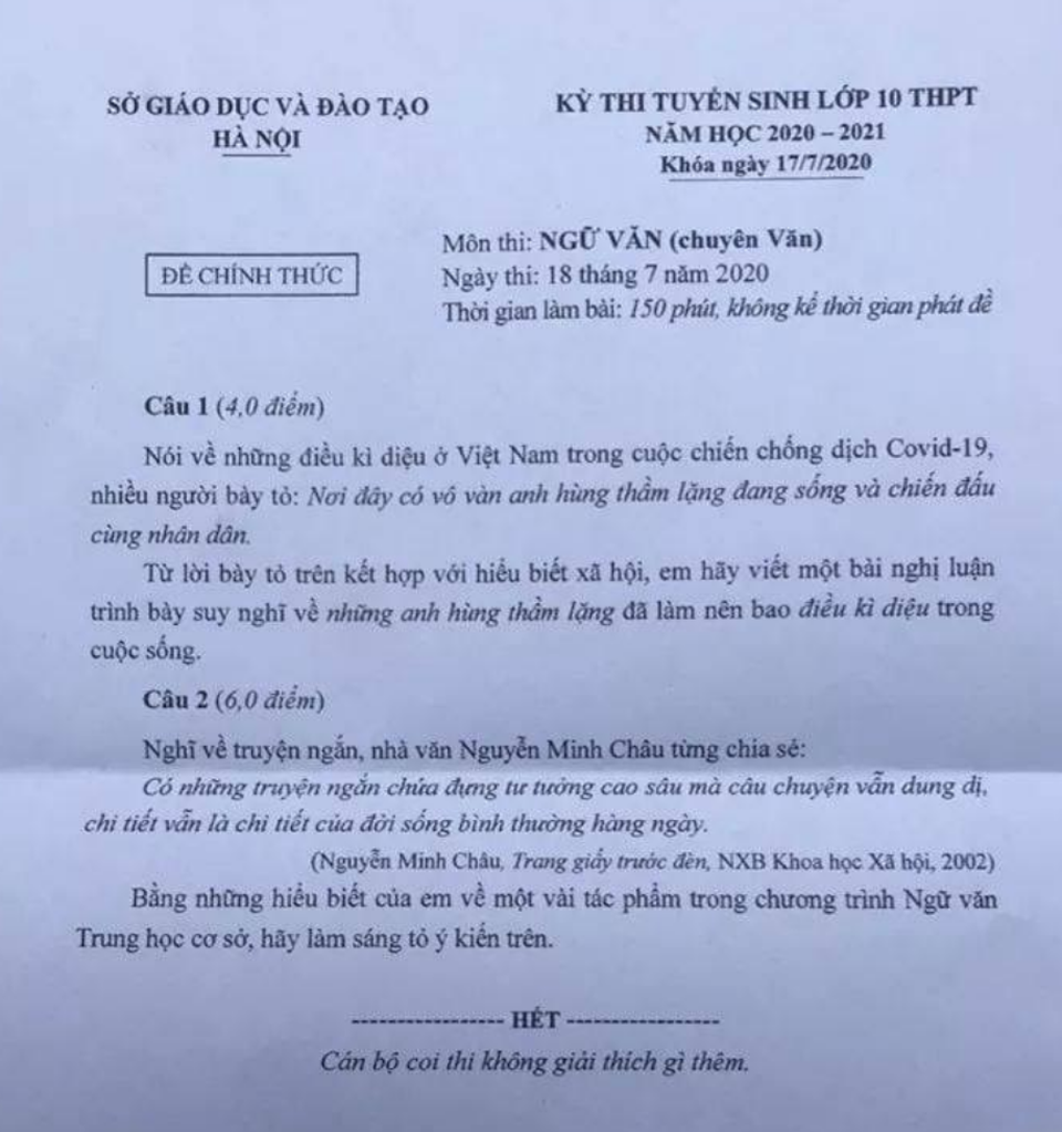Đề thi chuyên Văn, Toán vào lớp 10 của Hà Nội: Đề hay, không quá khó! - 2 Đề thi chuyên Văn, Toán vào lớp 10 của Hà Nội: Đề hay, không quá khó! - 2