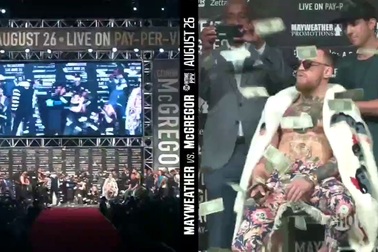 Mayweather ném tiền vào người McGregor