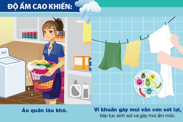 Thách thức mùi ẩm mốc trên áo quần trong ngày mưa