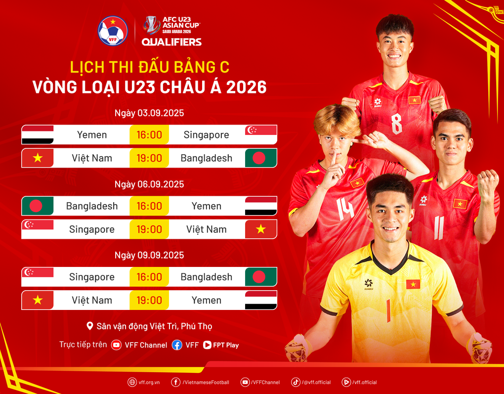 Lịch thi đấu của U23 Việt Nam ở vòng loại U23 châu Á 2026 - 2 Lịch thi đấu của U23 Việt Nam ở vòng loại U23 châu Á 2026 - 2