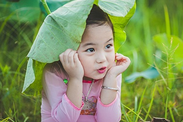 "Thiên thần" nhí cười đáng yêu dưới lá sen
