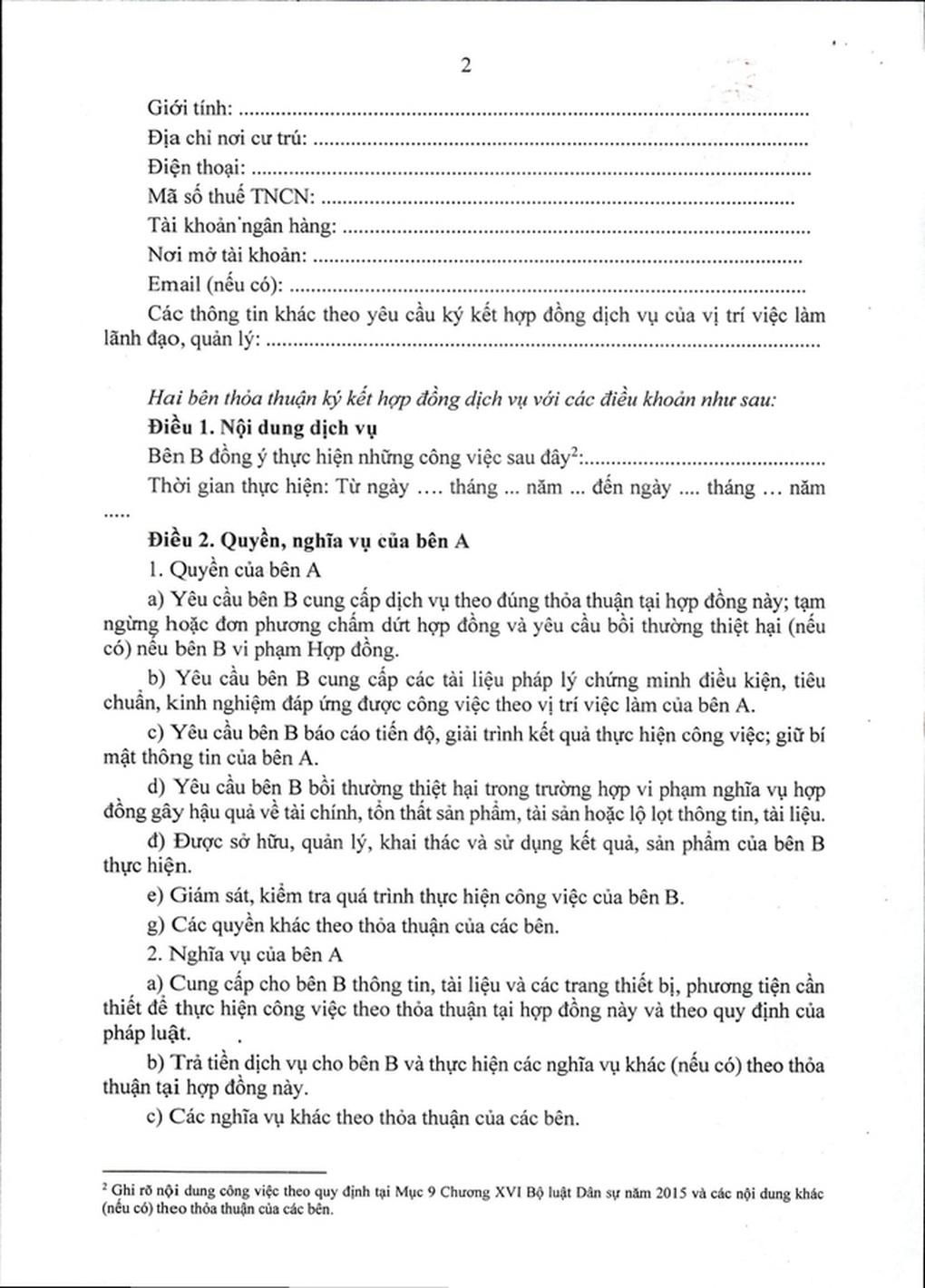 Mẫu hợp đồng thuê chuyên gia giỏi làm nhiệm vụ cấp bách ở khu vực công - 2 Mẫu hợp đồng thuê chuyên gia giỏi làm nhiệm vụ cấp bách ở khu vực công - 2