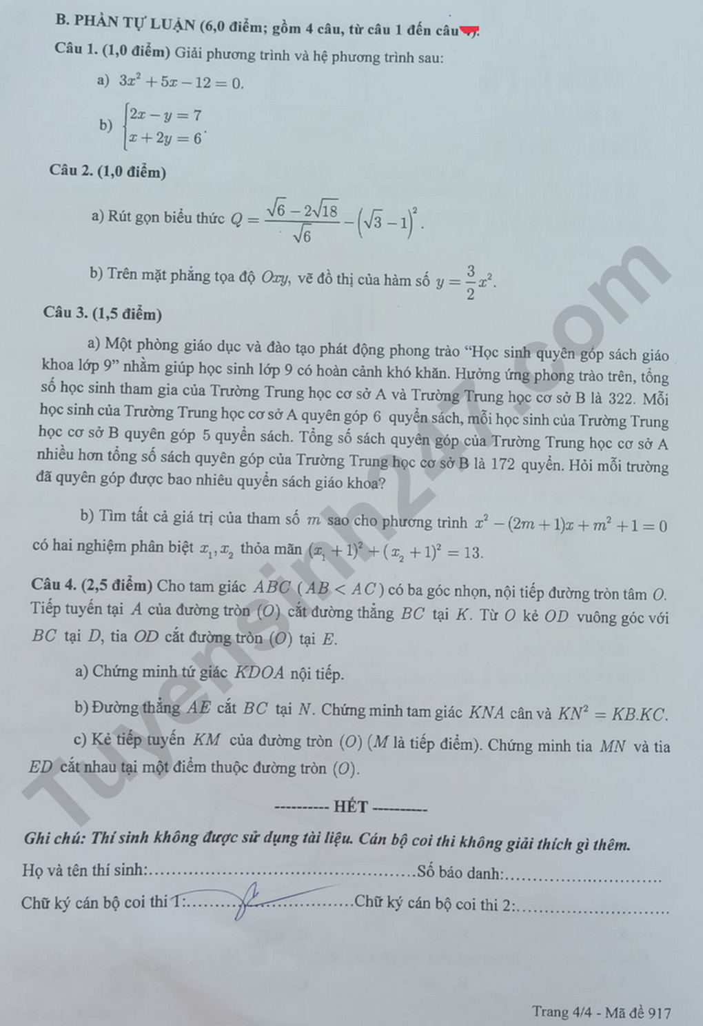 Đáp án môn toán vào lớp 10 TP Cần Thơ năm 2023 - 9 Đáp án môn toán vào lớp 10 TP Cần Thơ năm 2023 - 9