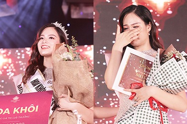 Tân Hoa khôi Báo chí bật khóc trong giây phút đăng quang