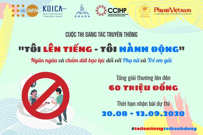 60 triệu đồng cho cuộc thi sáng tác các sản phẩm truyền thông “Tôi lên tiếng – Tôi hành động” - Ảnh 1. 60 triệu đồng cho cuộc thi sáng tác các sản phẩm truyền thông “Tôi lên tiếng – Tôi hành động” - Ảnh 1.