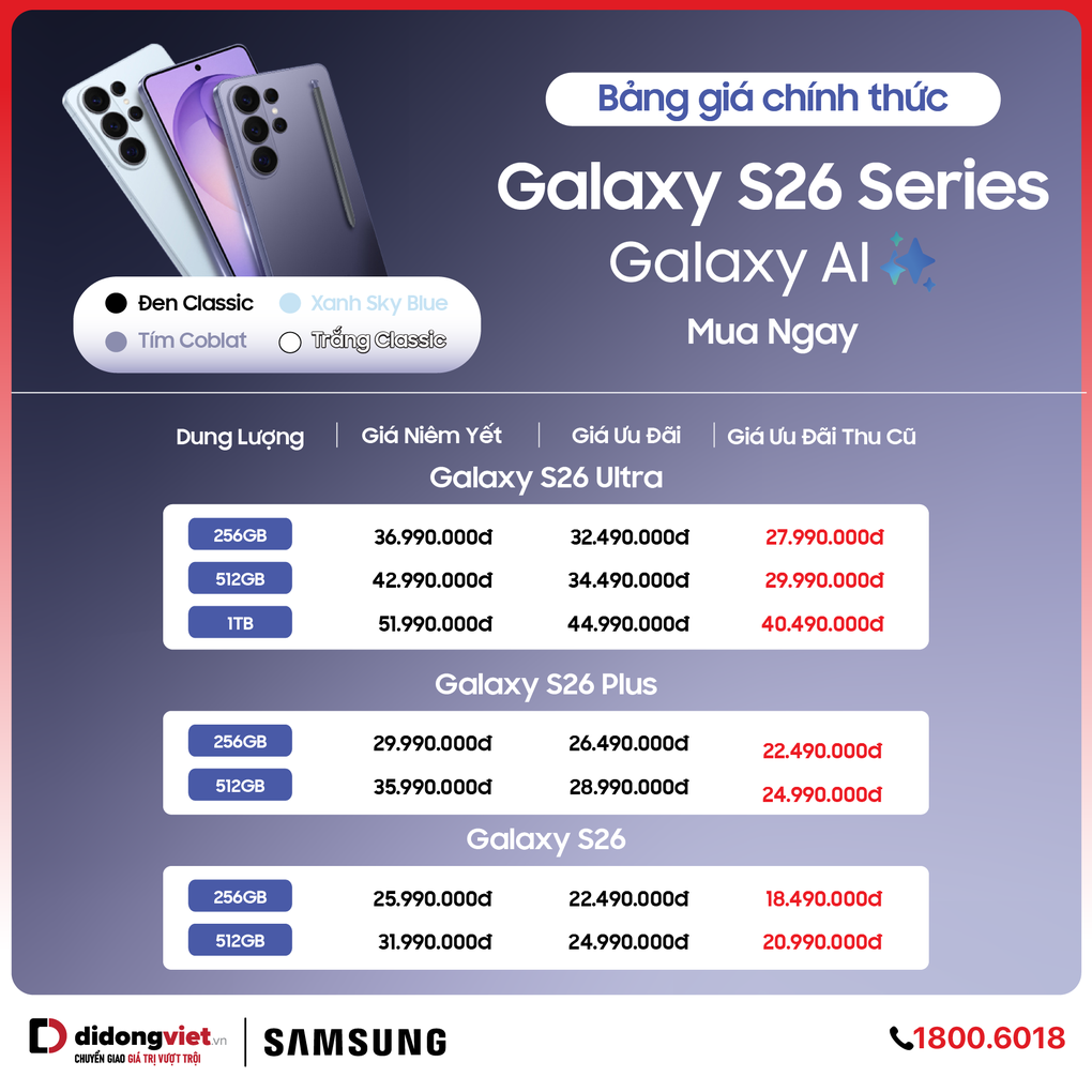 Di Động Việt cập nhật bảng giá Samsung Galaxy S26 - 3