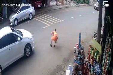 Đuổi theo trái bóng lăn ra đường, bé trai suýt lao đầu vào ô tô