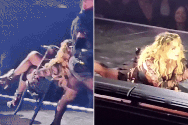 Madonna bị ngã sõng soài trong lúc thực hiện vũ đạo trên sân khấu