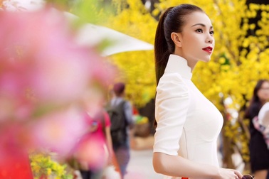 Trà Ngọc Hằng diện áo dài dạo phố Xuân rực rỡ