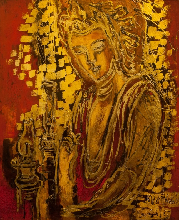 Ngọc Nữ, chất liệu sơn mài với vàng & bạc, 50x60cm, 01/12/2015.