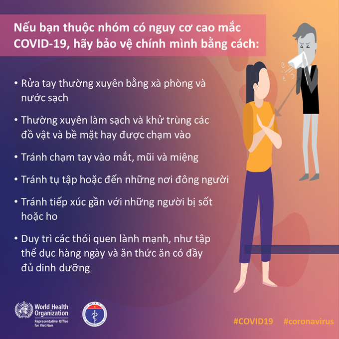 Bộ Y tế và WHO khuyến cáo những việc quan trọng cần phải thực hiện ngay nếu bạn thuộc nhóm nguy cơ cao nhiễm COVID-19 - Ảnh 3. Bộ Y tế và WHO khuyến cáo những việc quan trọng cần phải thực hiện ngay nếu bạn thuộc nhóm nguy cơ cao nhiễm COVID-19 - Ảnh 3.