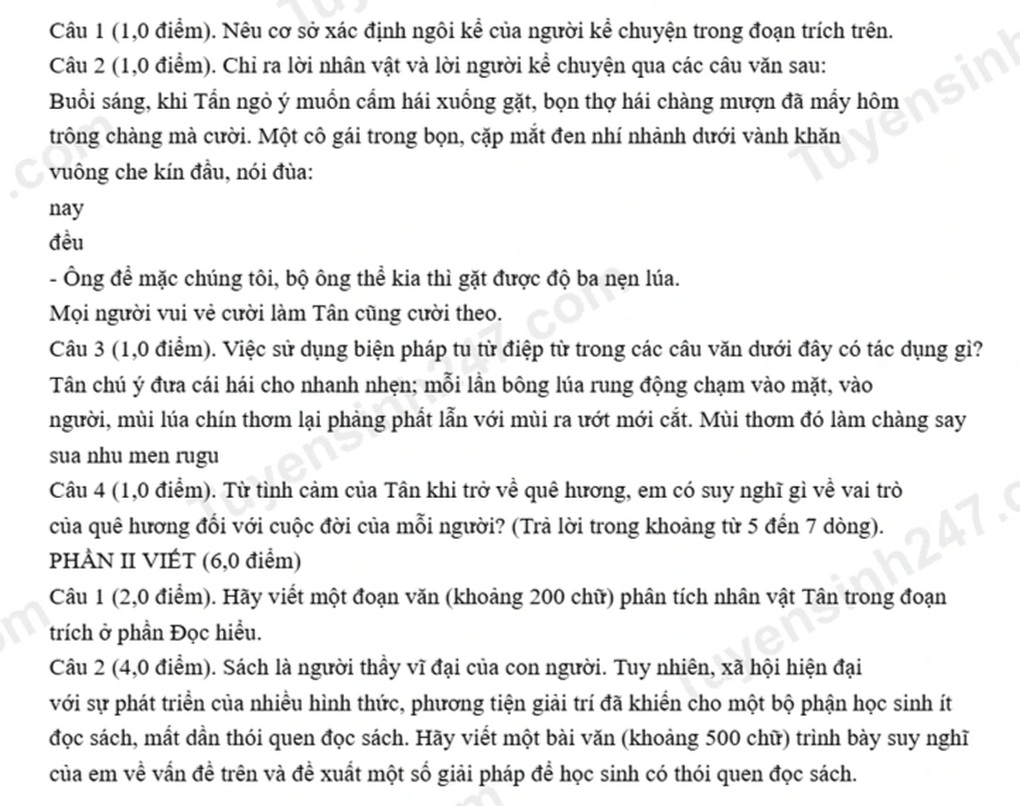 Literature test questions and answers for grade 10, Dong Thap province 2025 - 5 Đề thi và đáp án môn văn lớp 10 tỉnh Đồng Tháp 2025 - 5