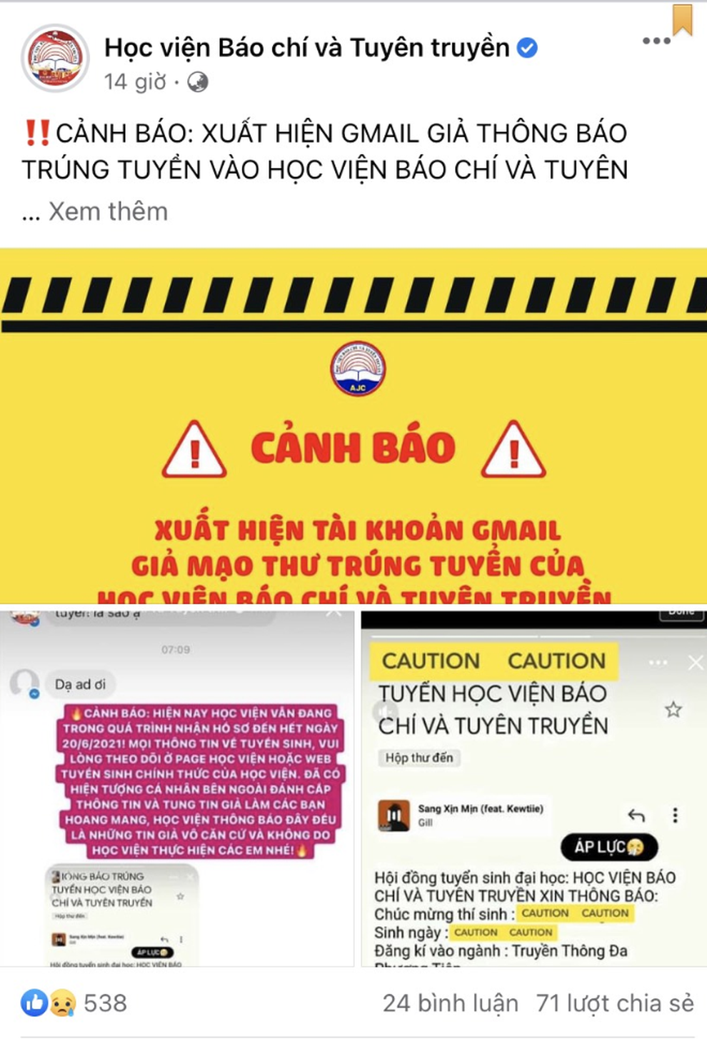 Xuất hiện giả mạo thư trúng tuyển vào Học viện Báo chí và Tuyên truyền - 1 Xuất hiện giả mạo thư trúng tuyển vào Học viện Báo chí và Tuyên truyền - 1