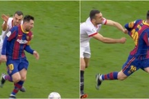 Túm áo ngăn Messi bất thành, ngôi sao Sevilla trở thành trò cười